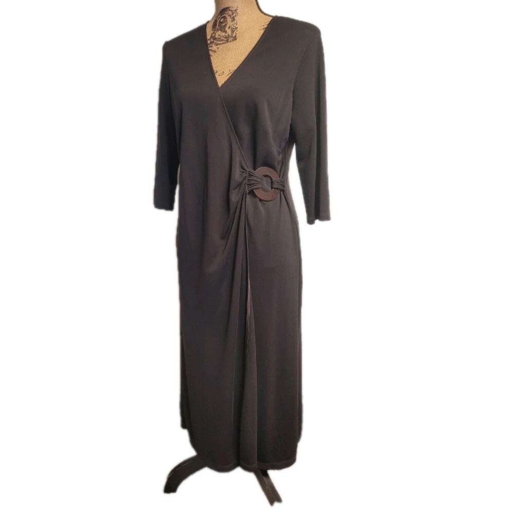 VINTAGE Marks & Spencer  Chocolate Brown Wrap Dress / Decorative Ring  Size 12